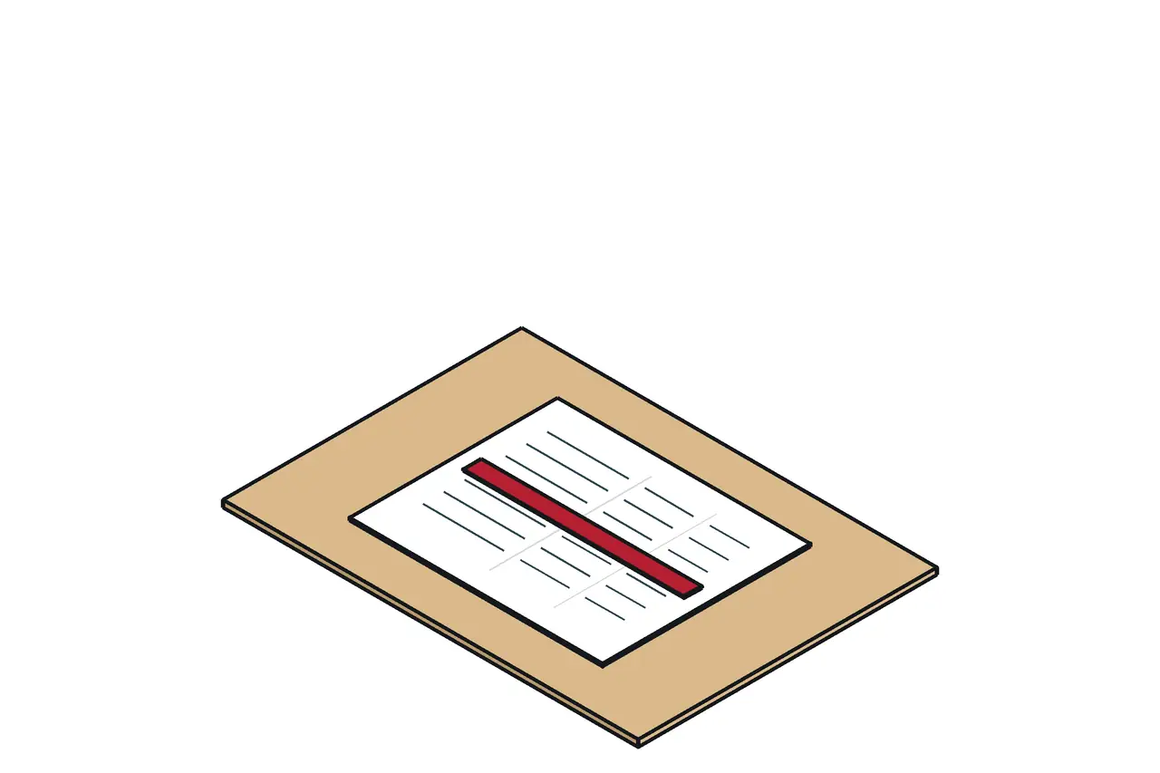 Isometric drawing of an estimate sheet with columns, rows, and one row marked