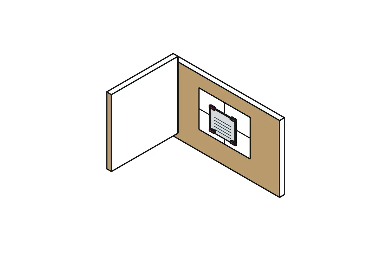 Isometric drawing of a permit card taped to a house window, viewed from the street